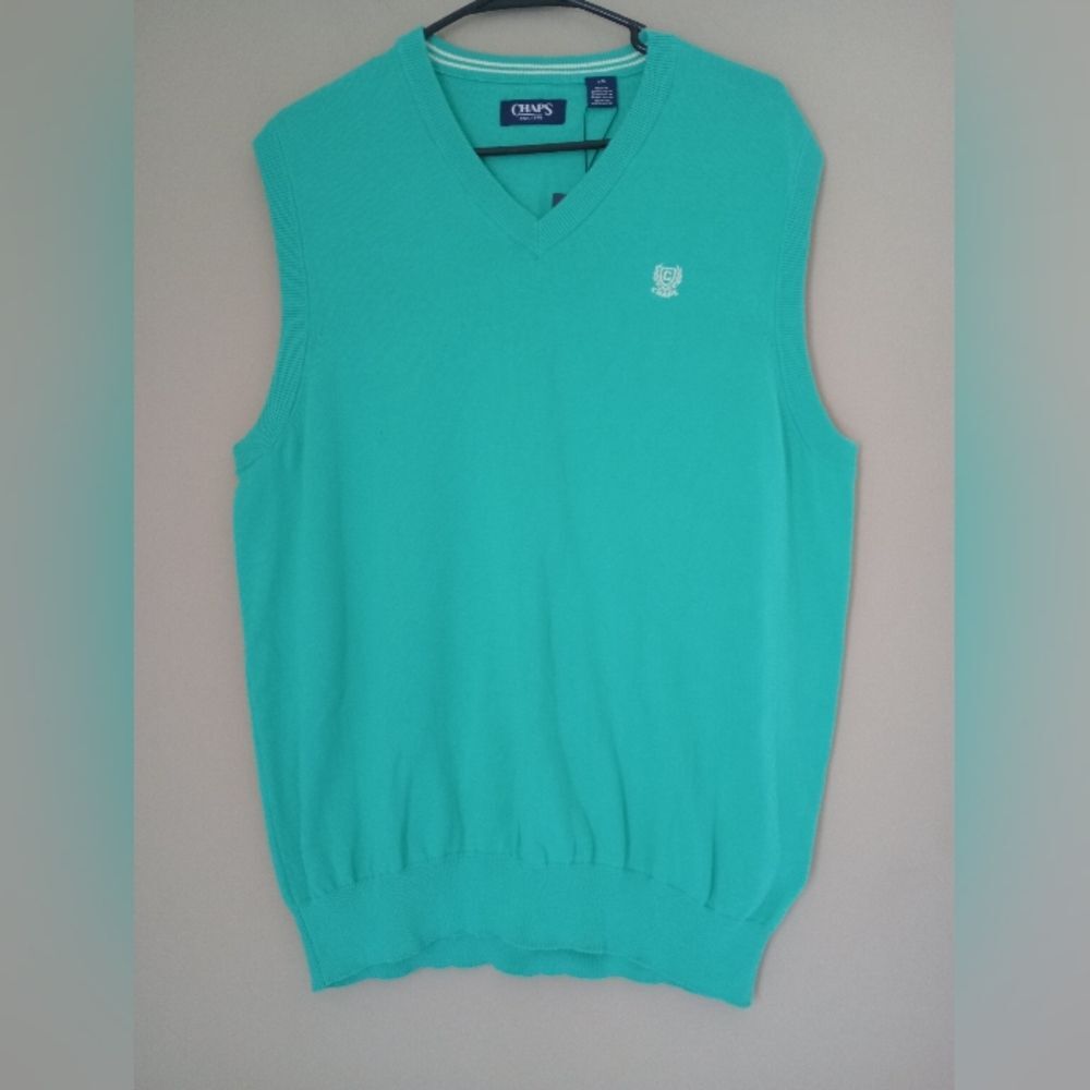 NWT Chaps Sweater Vest 100% Cotton Paradise Green Size Large